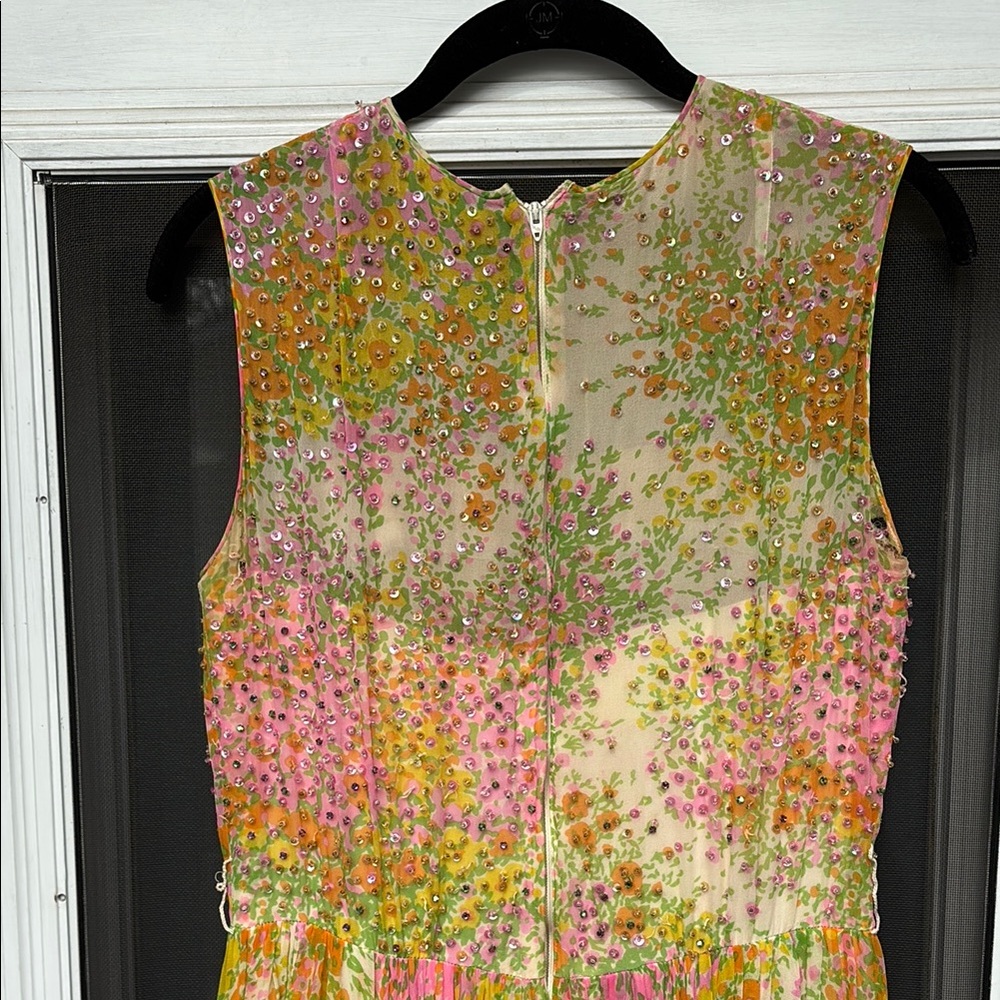 NAT KAPLAN SAKS FIFTH AVE Yellow Orange Pleat Crystal Maxi Silk Dress-VINTAGE - Picture 13 of 16
